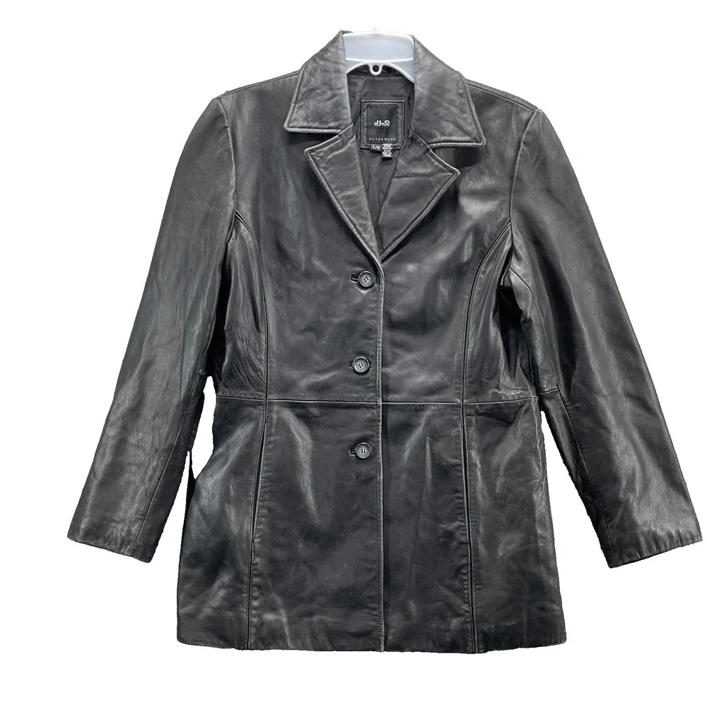 JLC Genuine‎ Leather Button Coat Women's Large Classic Corpcore Chic 90's Biker